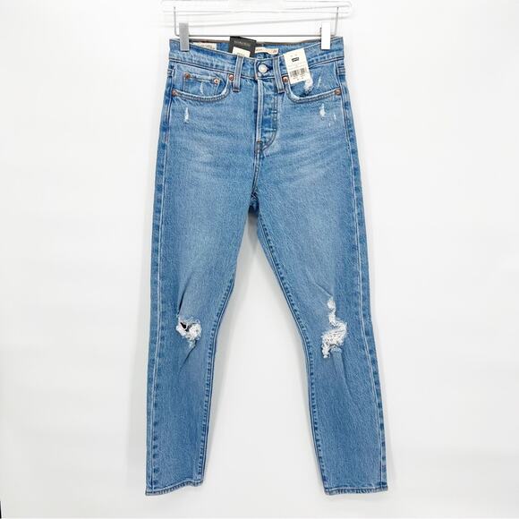 NWT Levi’s Wedgie Straight Leg High Waist Distressed Jeans 24 Jazz Devoted Wash - Picture 2 of 9